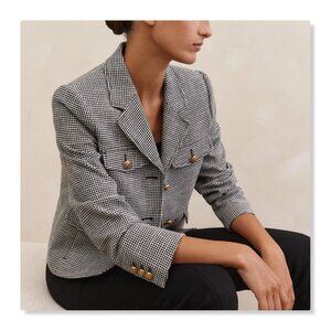 ME+EM Bracelet Sleeve Houndstooth Crop Blazer Jacket Black White Size 4